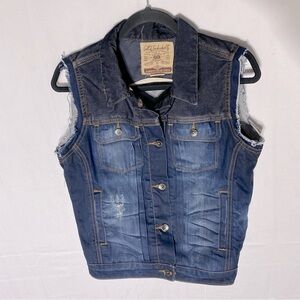Cult Of Individuality Dark Wash Blue Black Distressed Denim Vest S